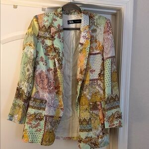 Zara Patchwork Paisley Blazer in Mint, Yellow & Cream